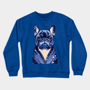 Beautiful Adorable Blue French Bulldog in Fluffy Snow Christmas French Bulldog Puppy Crewneck Sweatshirt